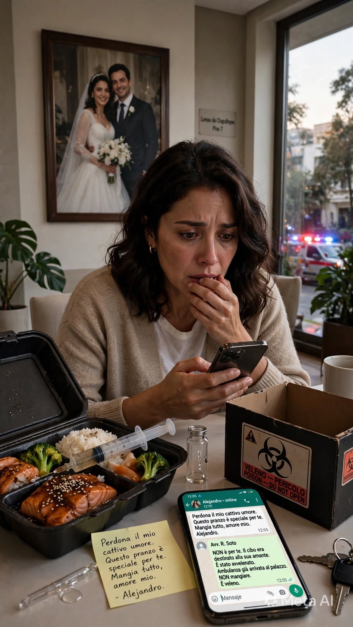 Mio marito mi ha inviato un pranzo con un biglietto che diceva: “Mangia tutto, amore mio”, ma il suo autista, abituato a portarlo dall’amante, ha consegnato il pacco all’appartamento sbagliato. Io sono rimasta in silenzio e ho chiamato la mia avvocata; 30 minuti dopo, un’ambulanza, una scatola con del veleno e un messaggio su WhatsApp hanno rivelato per chi era veramente quel cibo.